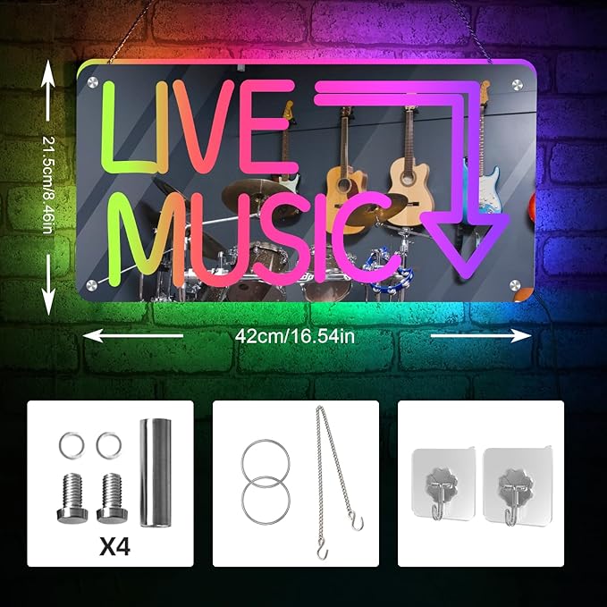 Live Music Neon Sign, Mirror LED Light Wall Décor - Image 6