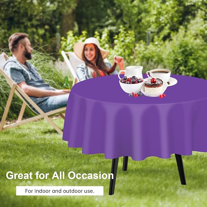 QIKSION Purple Round Tablecloth 2 Pack, 84 Inch Plastic Table Cover Disposable - Image 4