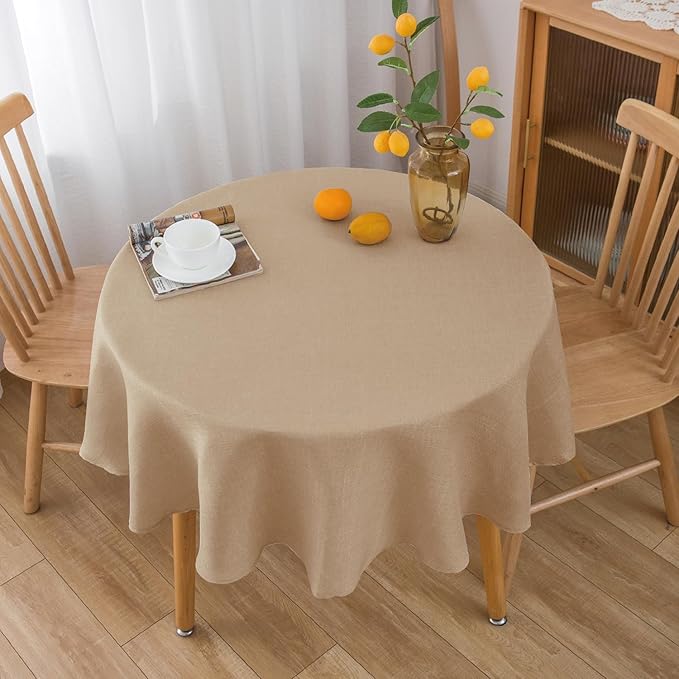 NLMUVW 36 Inch Round Table Cloth, Burlap Linen Tablecloth Textured Water - Image 2