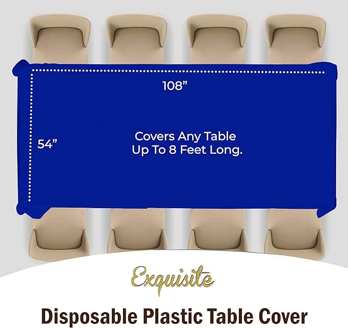 12-Pack Premium Plastic Tablecloth 54in. x 108in. Rectangle Table Cover - Image 4