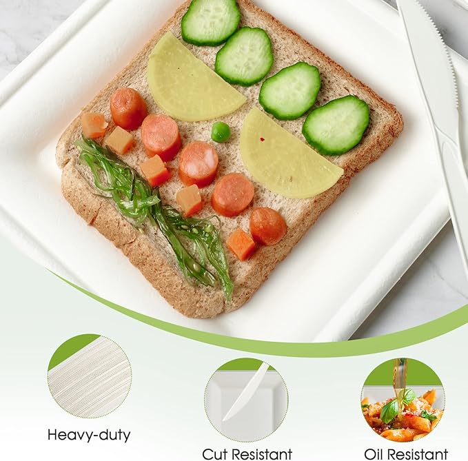 ECOLipak 150 Pieces Compostable Square Paper Plates, 10 inch Heavy Duty - Image 3