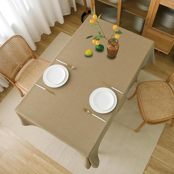 NLMUVW Tan Linen Tablecloth Rectangle, Farmhouse Table Cloth Textured Water - Image 7