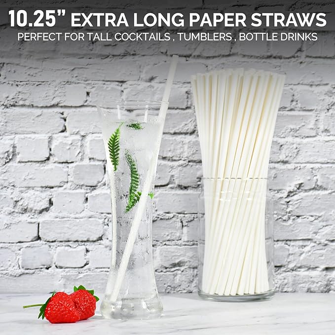 10.25" x 0.24‘ Long Disposable Paper Drinking Straws Bulk - Image 3