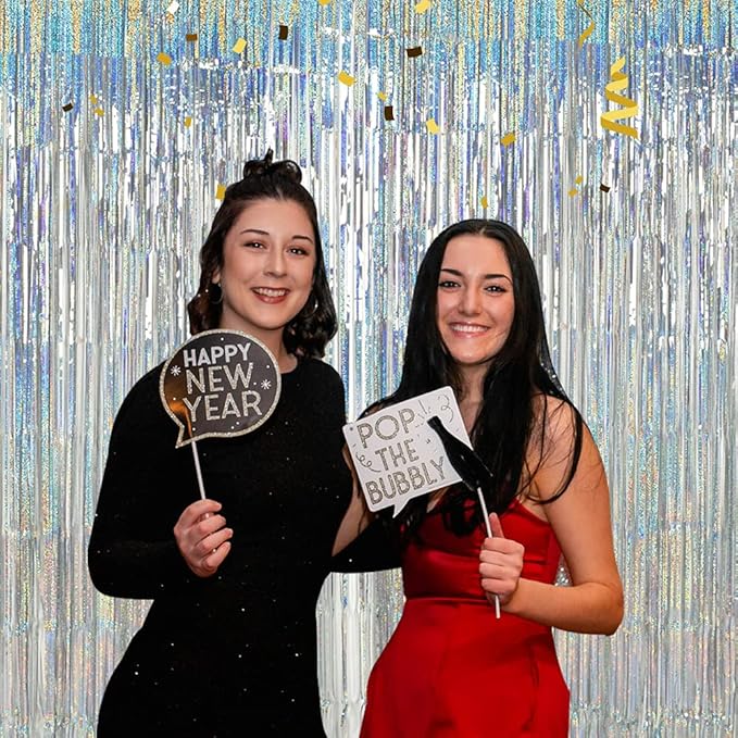 TONIFUL 3Pcs Laser Silver Door Streamers, Laser Silver Photo Booth Backdrop - Image 5
