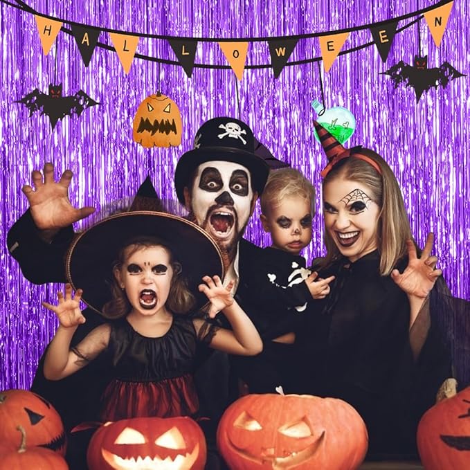 3 Pack Purple Streamers Backdrop Curtain Halloween Party Decorations Purple - Image 3