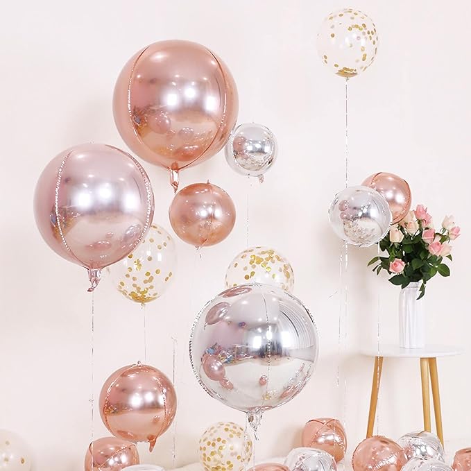 6 Pack Rose Gold 22 Inch 4D Foil Balloons Big 360 Degree Round Sephere Mylar - Image 7