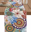 Boho Flowers Cotton Linen Table Runner by Unknown