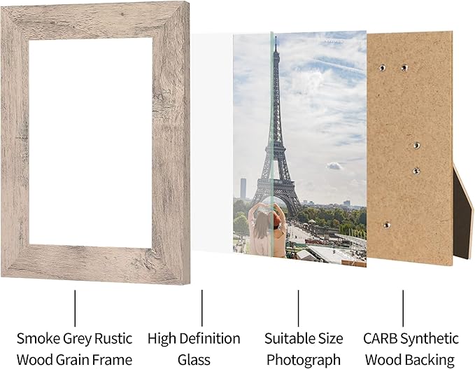 4x6 Picture Frame Set of 4, High Definition Real Glass Smoke Gray Frame - Image 4