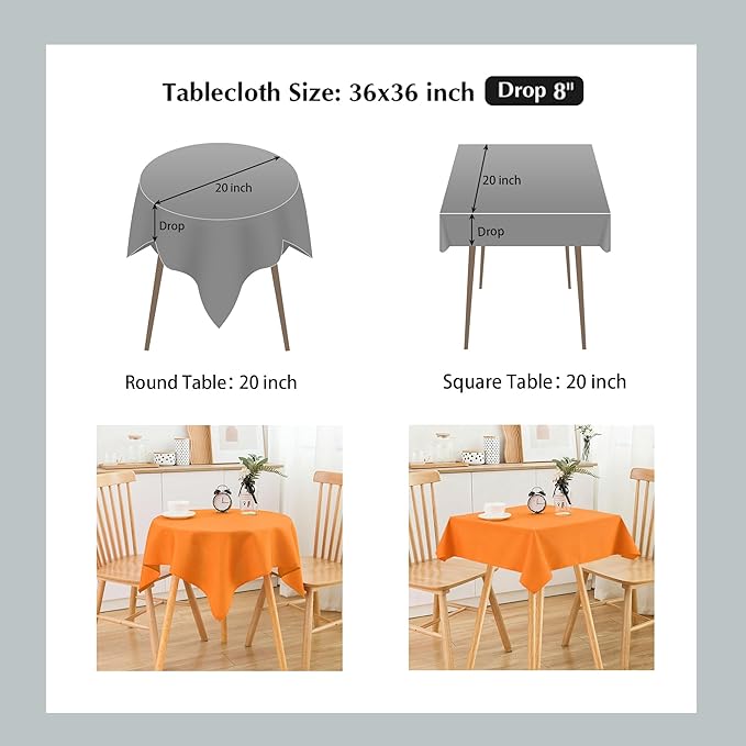 2 Pack Small Square Table Cloth 36X36 Inch Orange Washable Fabric Tablecloth - Image 5