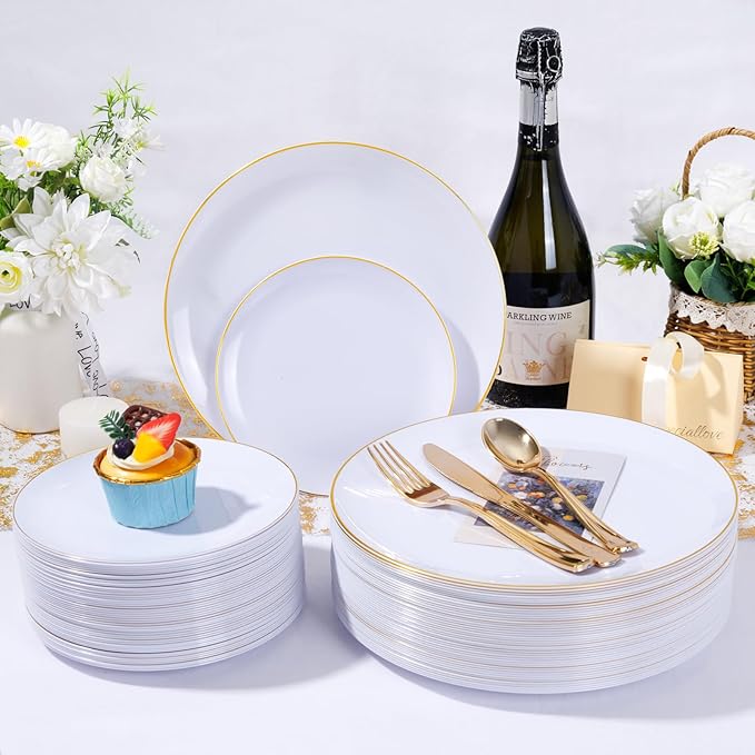 KIRE 200PCS Gold Plastic Plates - Image 5