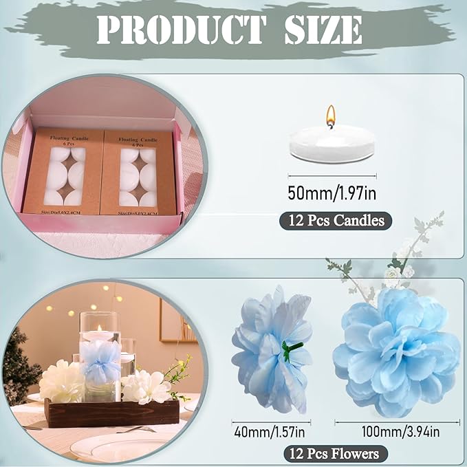 24 Pcs Floating Candles for Centerpieces and Floating Flowers Artificial - Image 3