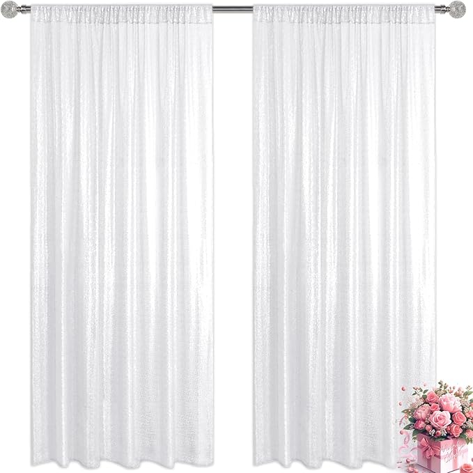 White Sequin Backdrop Curtain 2 Pieces 2FTx8FT Glitter Photography Backdrop by Unknown
