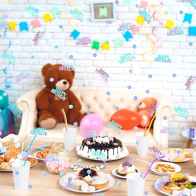 MARFOREVER Iridescent Happy Birthday Confetti, Birthday Party Confetti Metallic - Image 4