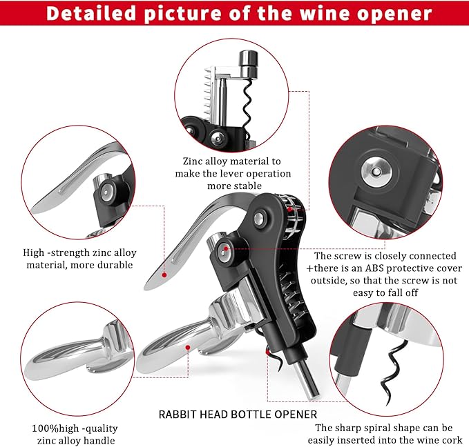 DEMARRE Silver Rabbit Corkscrew Wine Opener, Luxury Wine Bottle Opener - Image 4