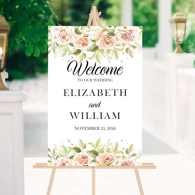 Gentle Pink Rose Wedding Welcome Sign, Minimalist Floral Template, Editable - Image 5