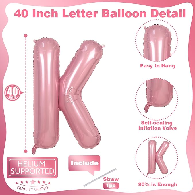 40" Balloon Letter K Pastel Pink, Large Foil Baby Pink Letter Balloons A - Image 2