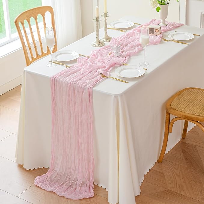 Sioloc 1 Pack Light Pink Cheesecloth Table Runner Fall Autumn Decor - Image 3