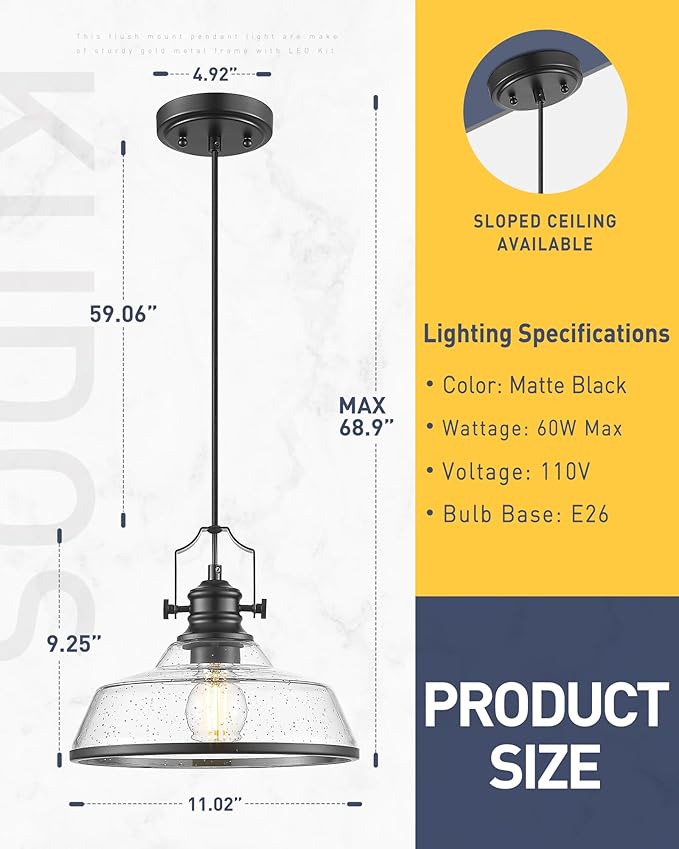kudos 2 Pack Pendant Lights Kitchen Island, Farmhouse Large Hanging Light - Image 3