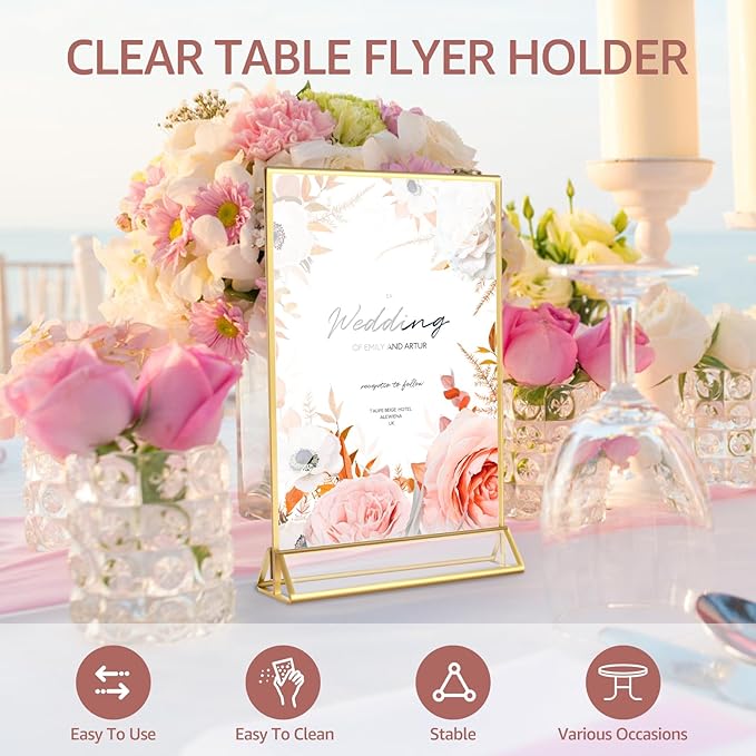 12 Pack Acrylic Sign Holder, 5x7 Inch Double-Side Gold Picture Frames Stands - Image 4