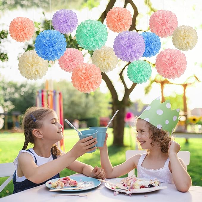 EASY JOY 15PCS Pastel Paper Tissue Pom Poms Decoration Macaron Rainbow Candy - Image 6