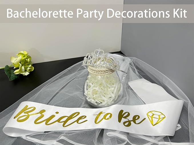 JETKONG 3 Pcs Bachelorette Party Decorations "BRIDE" Crown, Bride to Be - Image 4