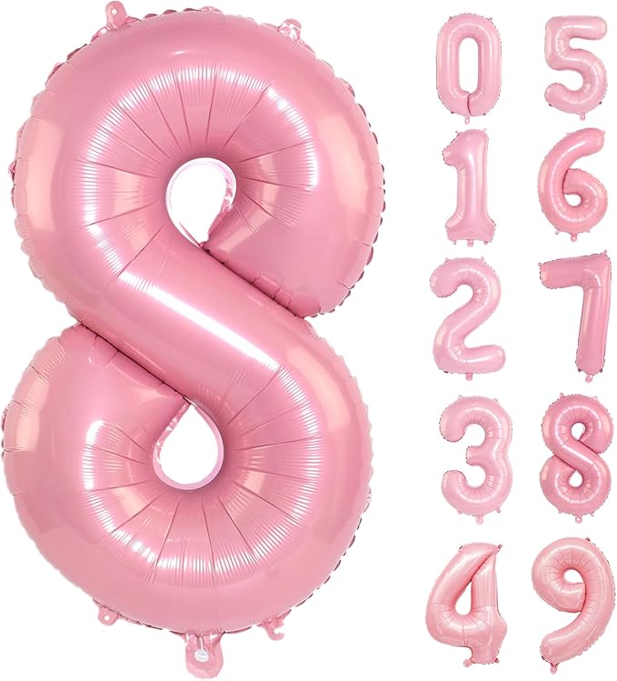 Light Pink Number 8 Balloon 40 Inch Big Self Inflating Foil Number Balloons 0-9 by Lnhiya