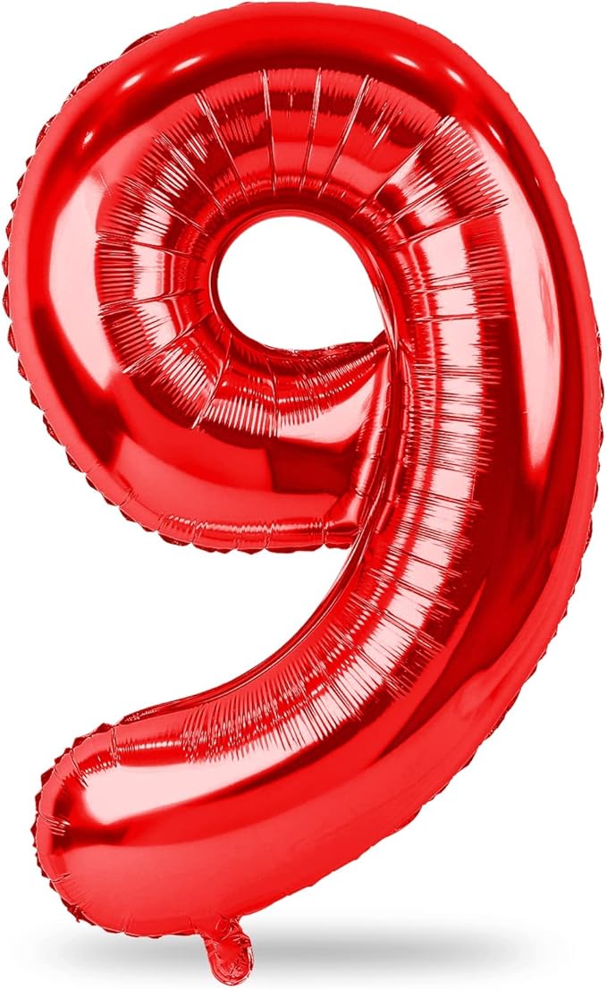 Red 9 Balloons for Boys, 40 Inch Large Foil Number Balloons Set 0-9, Self by Lingqiang