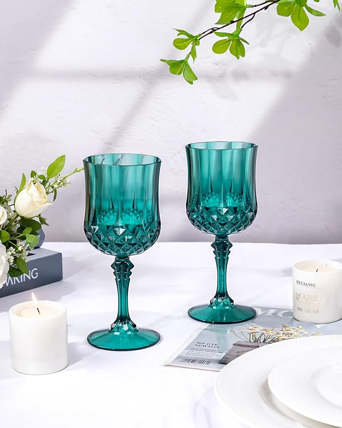 Ciaell 24PCS Green Plastic Wine Glasses - 7 Oz Plastic Goblets - Image 2