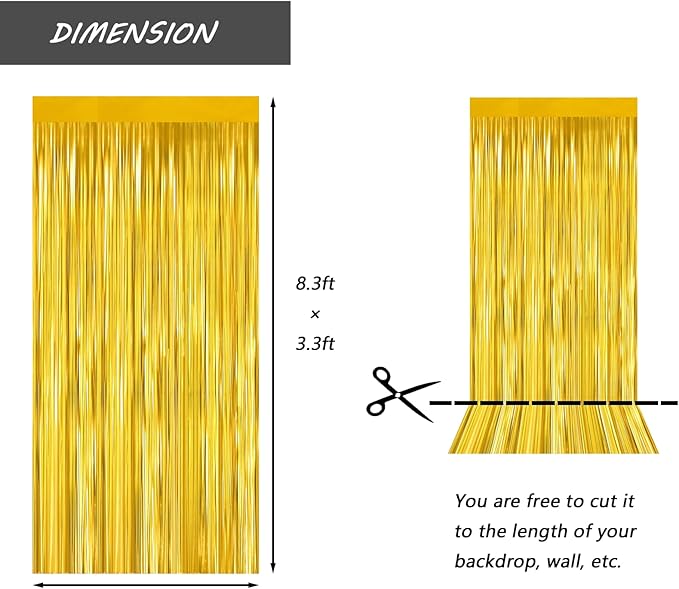 Gold Foil Fringe Curtain 3.3×8.3FT 6 Packs, Metallic Tinsel Curtains Party - Image 2