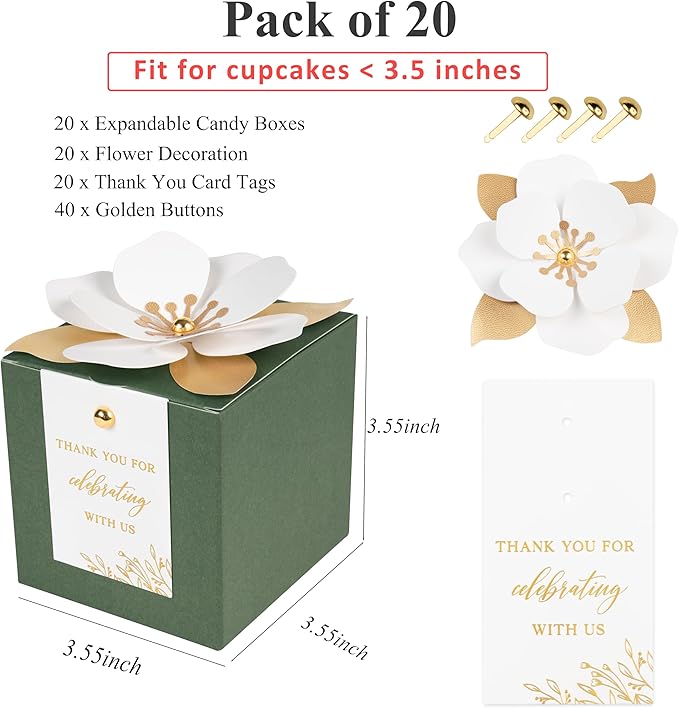 FEIYI 20 PCS Gift Boxes, 3 In 1 Olive Green Favor Boxes - Image 2
