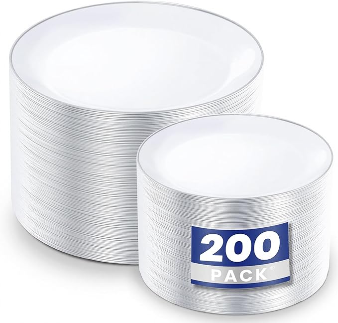 KIRE 200PCS Silver Plastic Plates by KIRE