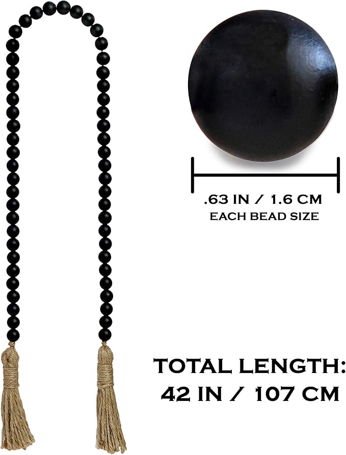 Boho Wood Decorative Beads & Tassel Garland Black - Image 3