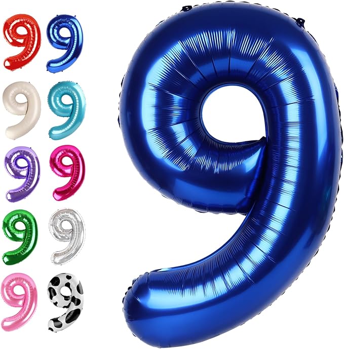 Big Night Blue 40 Inch 9 Balloon Number, Jumbo Giant 9th 19 29 39 49 99 by Upgesy