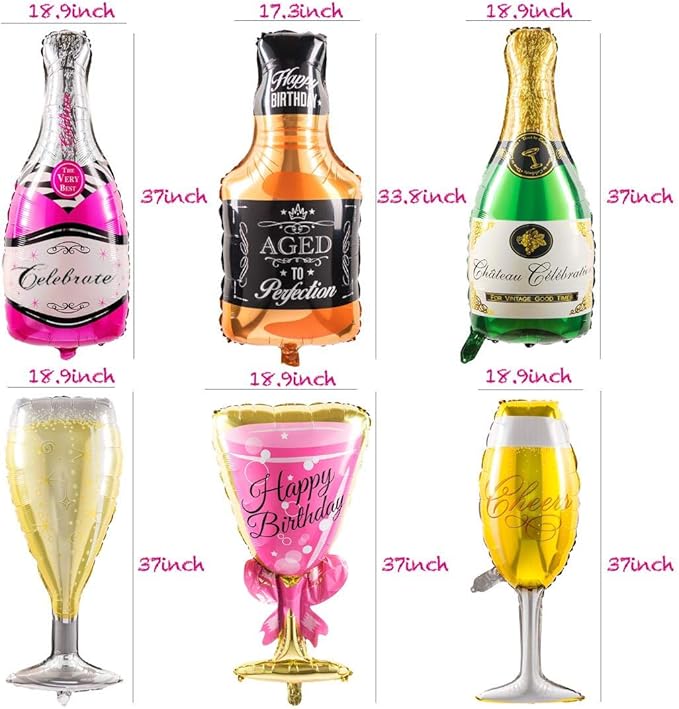 Collect Present Champagne and Wine Bottle Balloons – 12 Foil Balloons – Birthday - Image 2
