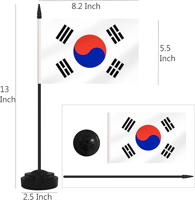 2 Pack Korea Desk Flag Set, Korean Desktop Small Miniature Table Office Flag - Image 2