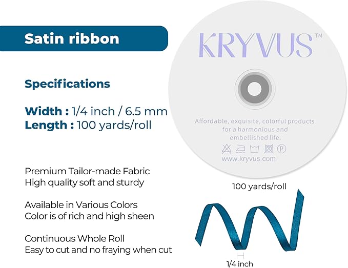 Turquoise Satin Ribbon 1/4 inch X Continuous 100 Yards, Single Face Polyester - Image 3