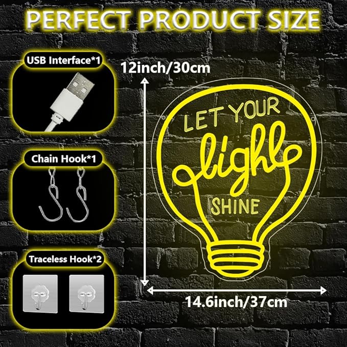 Let Your Light Shine Neon Sign, Dimmable LED Light Signs - Image 3