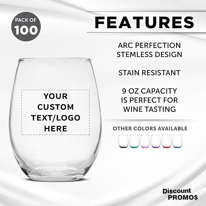 Custom Stemless Wine Glass 9 oz. Set of 100, Personalized Bulk Pack - Image 2