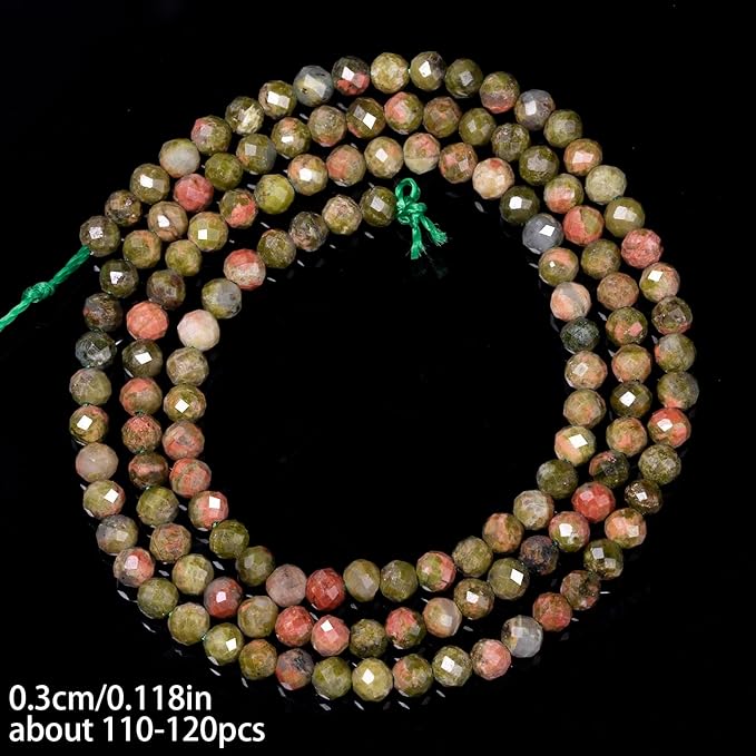 Song Xi 120pcs 3mm Natural Unakite Gemstone Beads Faceted Round Loose Stone - Image 4