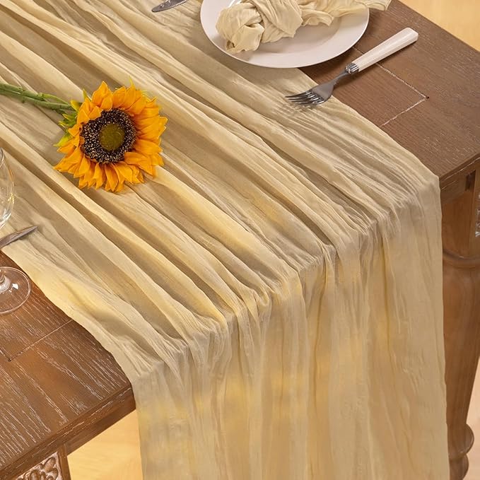Champagne Gold Cheesecloth Table Runner 4 Pack Fall Table Runners Boho Gauze - Image 6