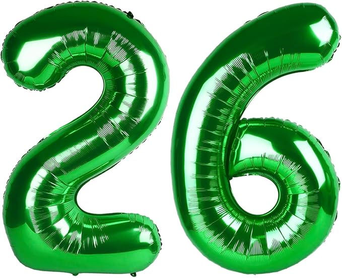 40 Inch Green Mylar Foil Number 26 Birthday Balloon, Digital Balloons by Upgesy