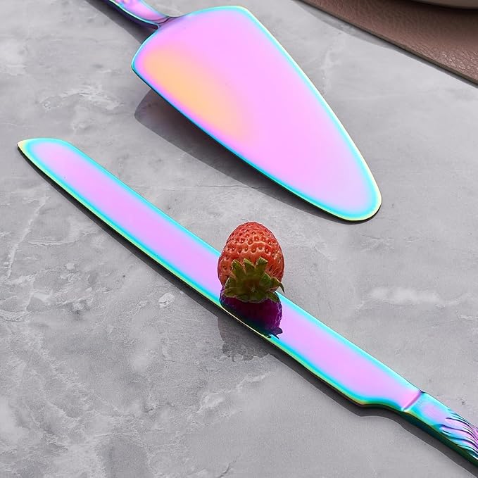 Rainbow Cake Cutting Set, Stainless Steel Cake Knife and Server, Cake Pie - Image 4