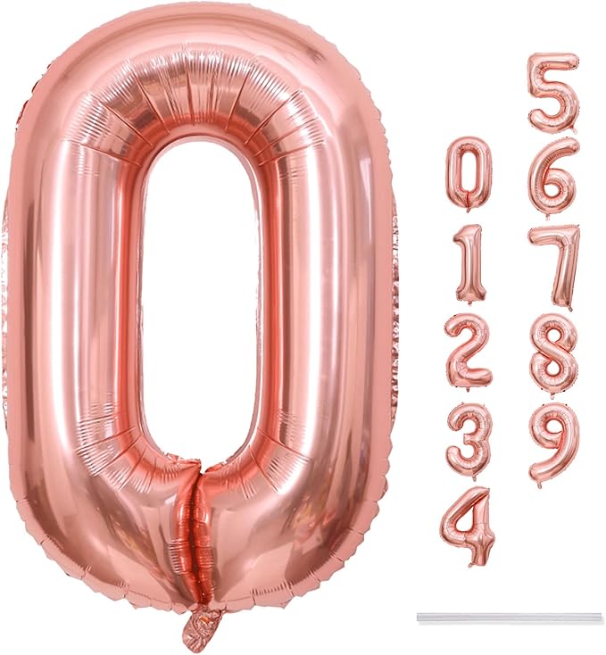 40" Rose Gold Number 0 Balloon for Girls, Large Self Inflating Helium Foil - Image 9