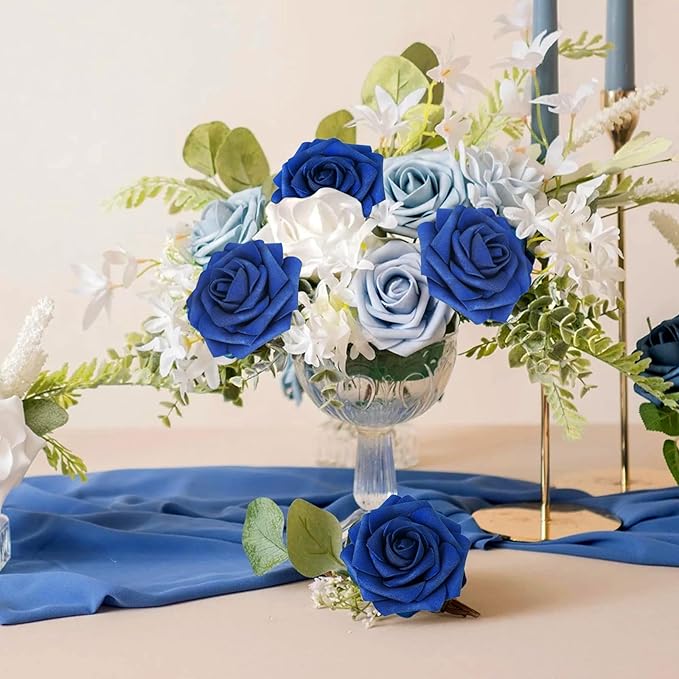 N&T NIETING Artificial Flowers Navy Blue Roses 50Pcs Fake Flowers Foam Roses - Image 9