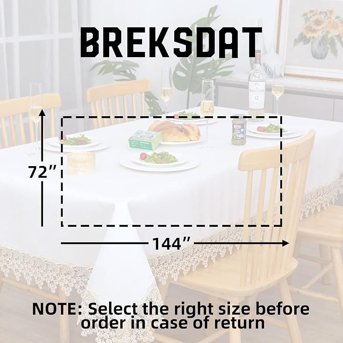 White lace Premium Rectangle Farmhouse Tablecloth Waterproof OilProof - Image 5