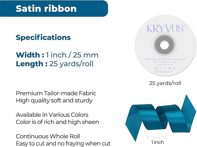 Turquoise Satin Ribbon 1 inch X Continuous 25 Yards, Single Face Polyester - Image 3
