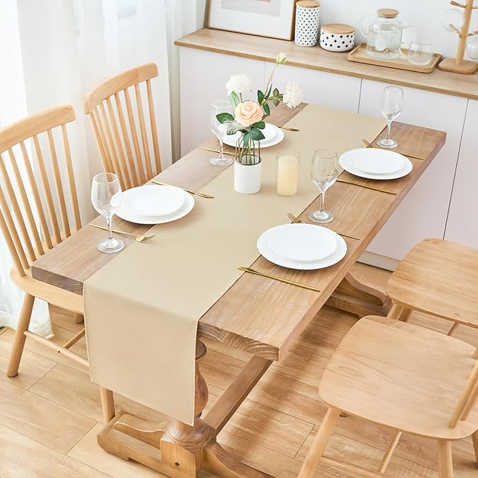2 Pack Beige Small Short Table Runner 12 x 48 Inch Solid Color Runners Coffee - Image 2