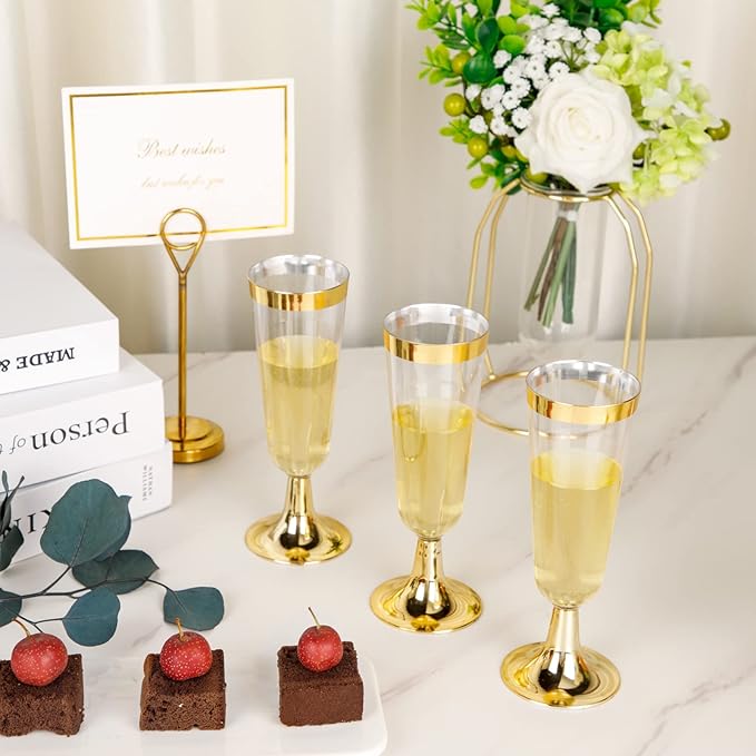 I00000 Gold Champagne Flutes 50 PACK, 5 Oz Disposable Champagne Glasses - Image 6