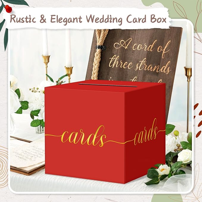 QIKSION Red Graduation Card Box, Wedding Reception, Baby Shower - Image 2