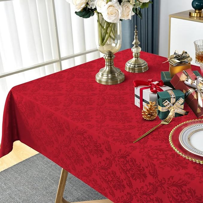 SASTYBALE Christmas Red Square Jacquard Tablecloth, Damask Table Cloth - Image 4